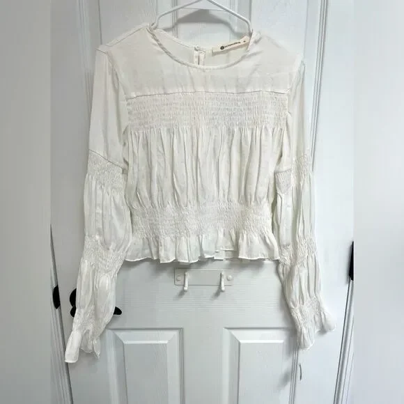 Impeccable Pig White Cropped Long Sleeve Elastic Waist Crew Neck Women’s Size M - Picture 1 of 7